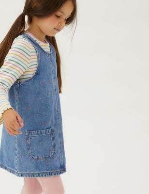 

Girls M&S Collection 2pc Denim Floral Pinafore Outfit (2-7 Yrs), Denim