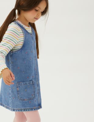 

M&S Collection 2-teiliges Outfit mit Denim-Schürzenkleid und Blumenmuster (2-7 Jahre), Denim