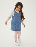 2pc Denim Floral Pinafore Outfit (2-7 Yrs)