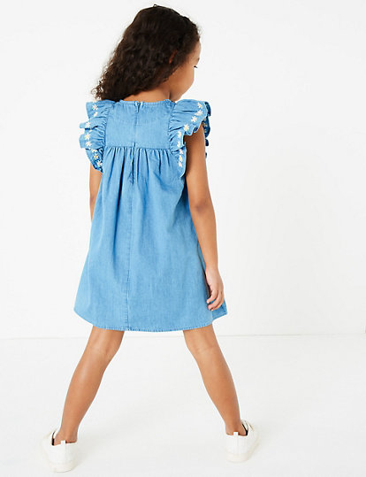 Chambray Embroidered Dress (2-7 Yrs)