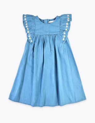 Chambray Embroidered Dress (2-7 Years) | M&S