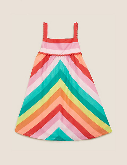 Pure Cotton Rainbow Striped Dress (2-7 Yrs)