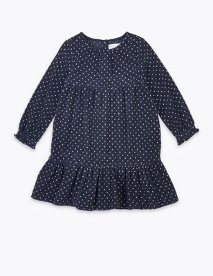 Pure Cotton Cord Spot Print Dress (3 Months - 7 Years) | M&S