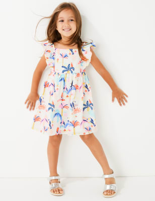 Cotton Flamingo Print Dress (2-7 Yrs) | M&S