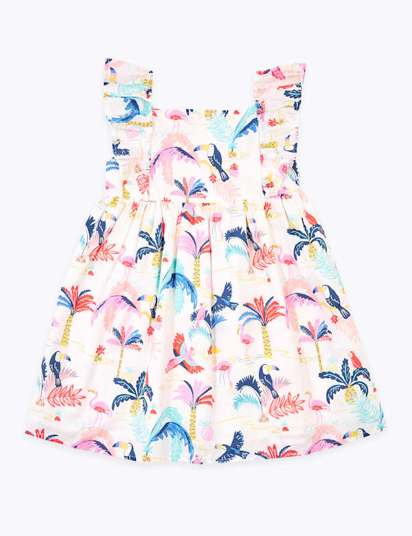 Pure Cotton Flamingo Print Dress (2-7 Yrs)