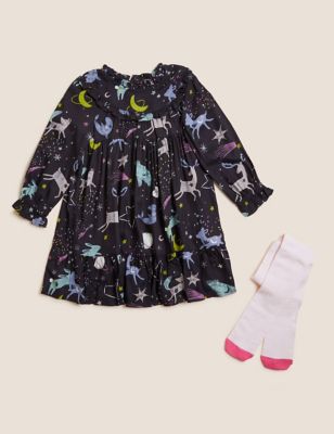 M&S Girls 2pc Cotton Rich Space Print Outfit (2-7 Yrs)