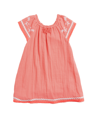 

Girls M&S Collection Pure Cotton Embroidered Dress (2-7 Yrs) - Coral, Coral