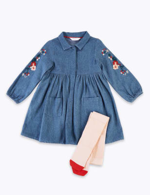 Ensemble 2&nbsp;pi&egrave;ces avec robe en jean &agrave; motif brod&eacute; (du 3&nbsp;mois au 7&nbsp;ans)