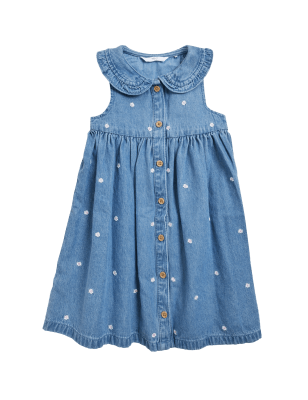 

M&S Collection Denim-Kleid mit Gänseblümchenstickerei (2-7 J.), Denim