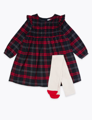 Ensemble robe &agrave; carreaux et collants (du 3&nbsp;mois au 7&nbsp;ans)