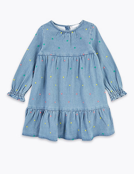 Denim Spotted Dress (2-7 Years) | M&S