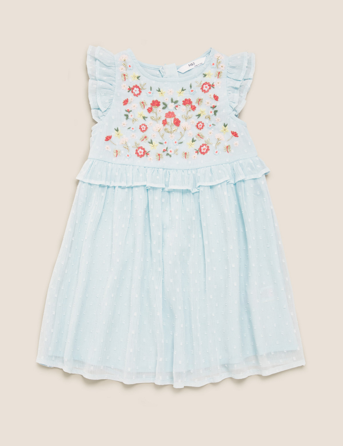 Embroidered Floral Chiffon Dress (2-7 Yrs)