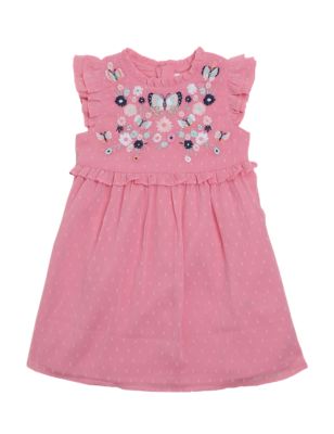 M&S Girls Floral Embroidered Dress (2-7 Yrs)