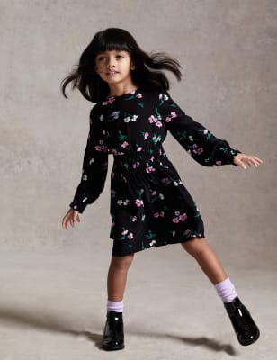 

M&S X GHOST Vestido fruncido floral (4-7 años) - Black, Black
