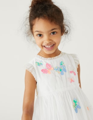 

M&S Collection Vestido de tul con aplique de mariposa (2-8 años) - White, White