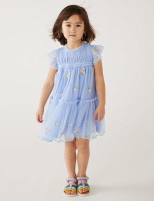 

M&S Collection Kleid mit Blumenstickerei (2-8 J.) - Blue, Blue