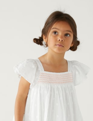 

Girls M&S Collection Pure Cotton Spotted Dress (2-8 Yrs) - White, White