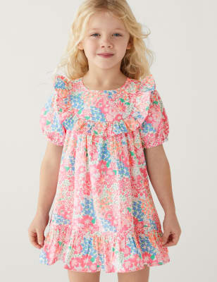 

M&S Collection Vestido floral con volantes 100% algodón (2-8 años) - Multi, Multi