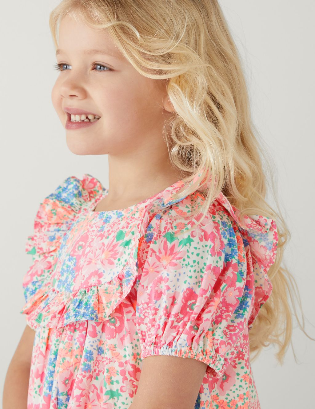 Pure Cotton Floral Frill Dress (2-8 Yrs) image 2