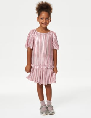 

M&S Collection Vestido metalizado plisado (2-8 años) - Pink, Pink