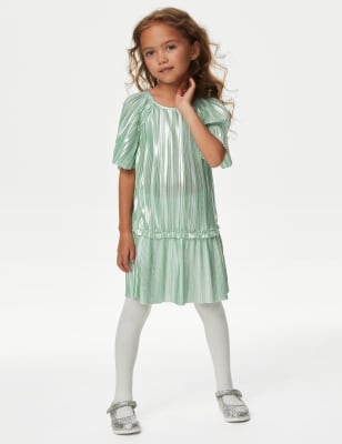 

Girls M&S Collection Plisse Metallic Dress (2-8 Yrs) - Green, Green