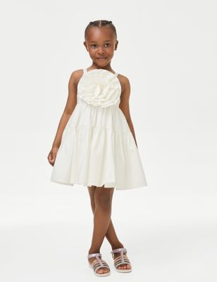 Pure Cotton Rosette Dress (2-8 Yrs) - AT