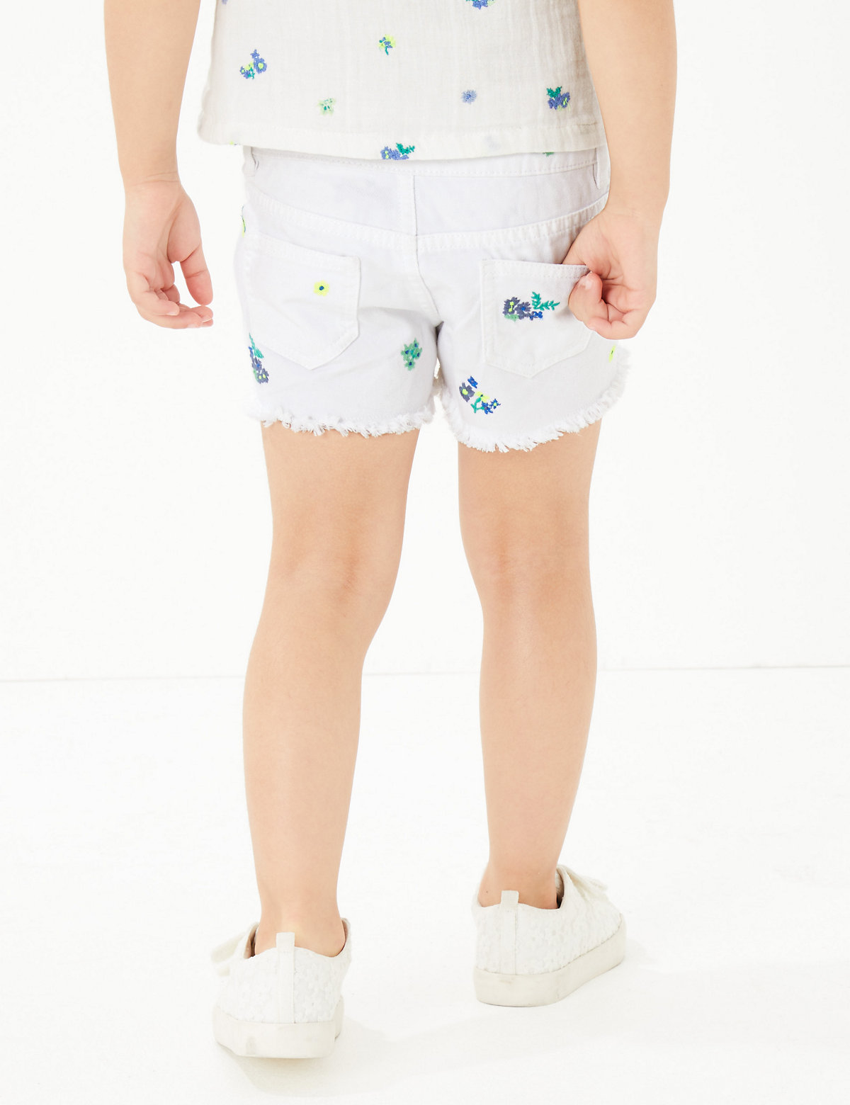Denim Embroidered Floral Shorts (2-7 Yrs)