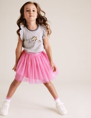 Jupe style tutu en tulle à paillettes (du 2 au 7 ans) - Pink