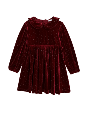 

M&S Collection Vestido de terciopelo de topos con brillos (2-7 años) - Red, Red