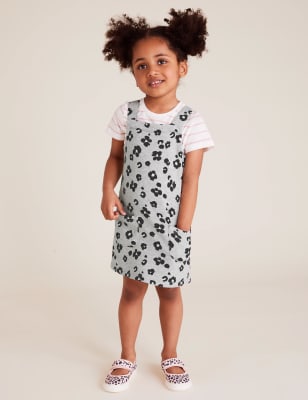 Ensemble 2 pièces avec robe chasuble en coton à imprimé léopard (du 2 au 7 ans) - Grey