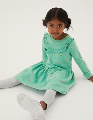 

Girls M&S Collection Cotton Rich Floral Frill Dress (2-7 Yrs) - Green, Green