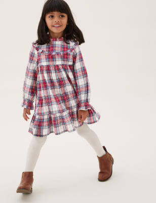 

M&S Collection Conjunto de 2 piezas de algodón con vestido de cuadros (2-7 años) - Red, Red