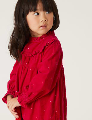 

Girls M&S Collection Pure Cotton Cord Spot Dress and Tights (2-7 Yrs) - Red, Red