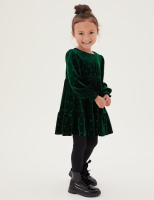 Velvet Star Print Dress (2-7 Yrs)