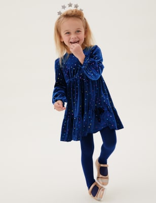 

M&S Collection Vestido de terciopelo con estampado de estrellas (2-7 años) - Navy, Navy