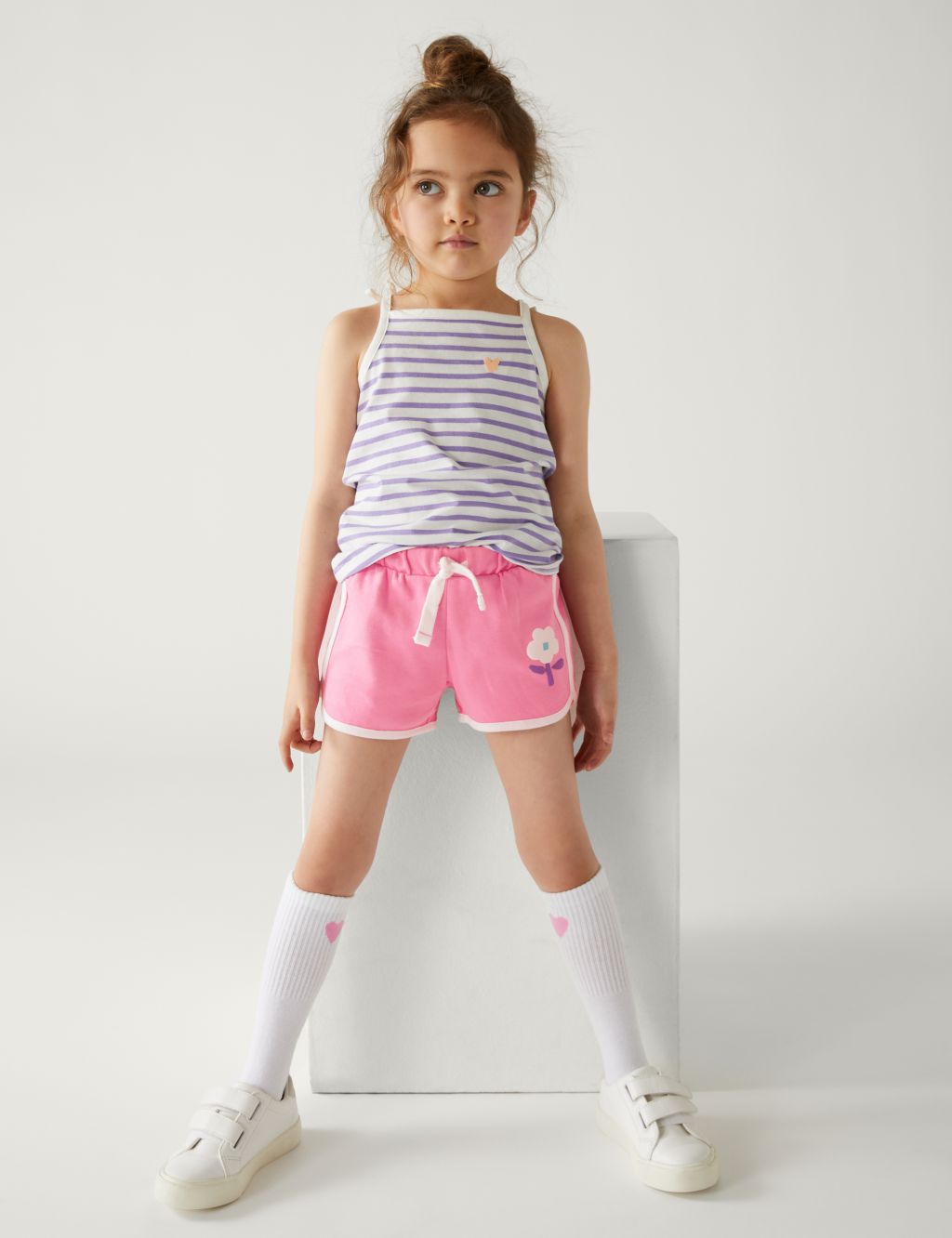 Pure Cotton Side Stripe Floral Shorts (2-8 Yrs) image 1