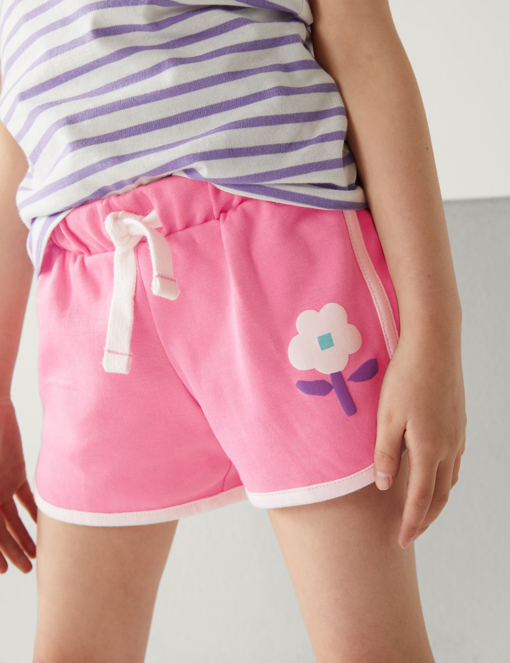 Pure Cotton Side Stripe Floral Shorts (2-8 Yrs) image 2