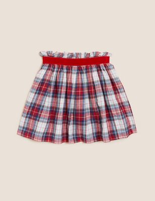 M&S Girls Pure Cotton Checked Skirt (2-7 Yrs)