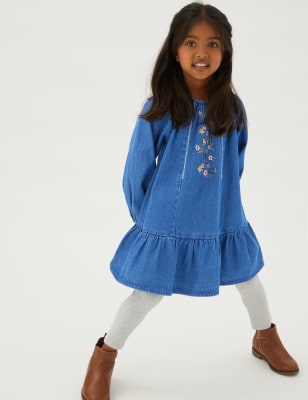 

Girls M&S Collection Pure Cotton Denim Embroidered Dress (2-7 Yrs), Denim