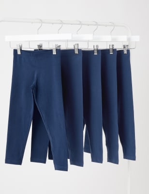 Marks And Spencer Girls M&S Collection 5pk Cotton Rich Plain Leggings (2-7 Yrs) - Navy, Navy