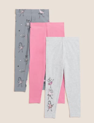 

M&S Collection Pack de 3 leggings de algodón con estampado de ballet (2-7 años) - Grey, Grey