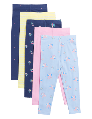 

M&S Collection Pack de 5 leggings de algodón con estampado de unicornios (2-7 años) - Multi, Multi