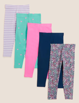 

M&S Collection 5er-Pack Leggings mit hohem Baumwollanteil und Gänseblümchenmuster (2-7 J.) - Multi, Multi