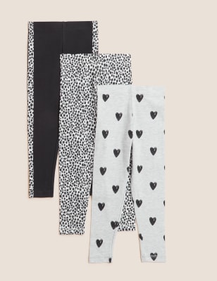 

Girls M&S Collection 3pk Cotton Rich Printed Leggings (2-7 Yrs) - Grey, Grey