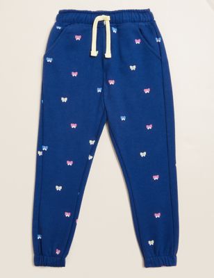M&S Girls Cotton Rich Butterfly Print Joggers (2-7 Yrs)