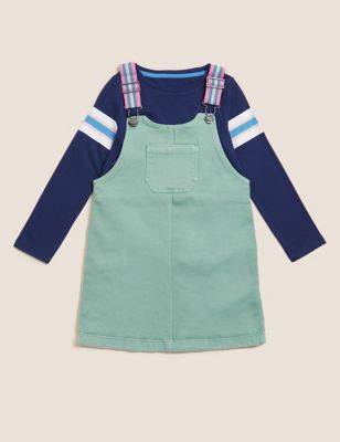 M&S Girls 2pc Cotton Rich Denim Pinafore Outfit (2-7 Yrs)