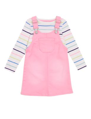 M&S Girls 2pc Denim Striped Pinafore Outfit (2-7 Yrs)