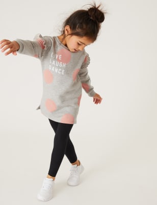 

M&S Collection Gepunktetes Oberteil mit hohem Baumwollanteil und Schriftzug (2-7 J.) - Grey, Grey