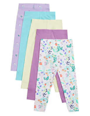 

M&S Collection Pack de 5 leggings de algodón con estampado de flores (2-7 años) - Multi, Multi