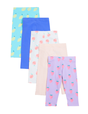 

M&S Collection Pack de 5 leggings de algodón con estampado de frutas (2-7 años) - Multi, Multi